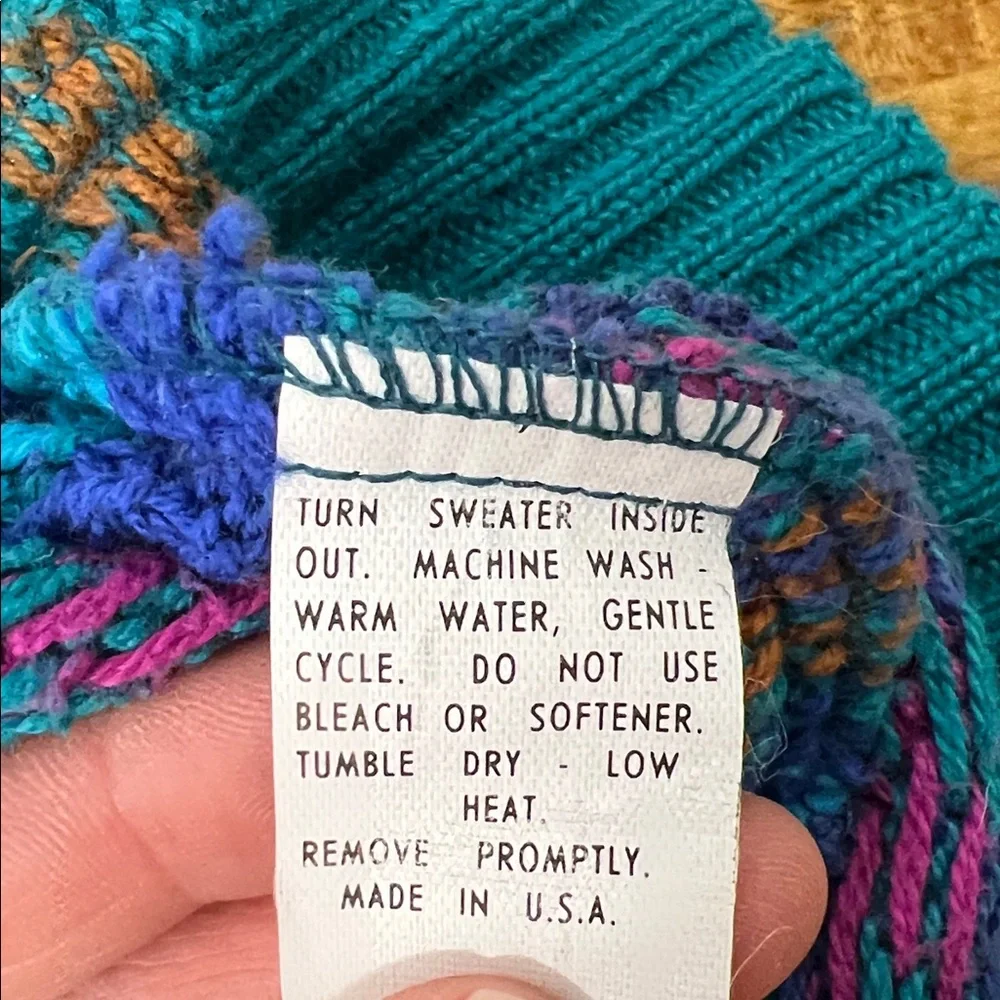 Vintage Alps Multicolor Knit Patterned Sweater Crew Neck Womens Medium Retro - Picture 8 of 8